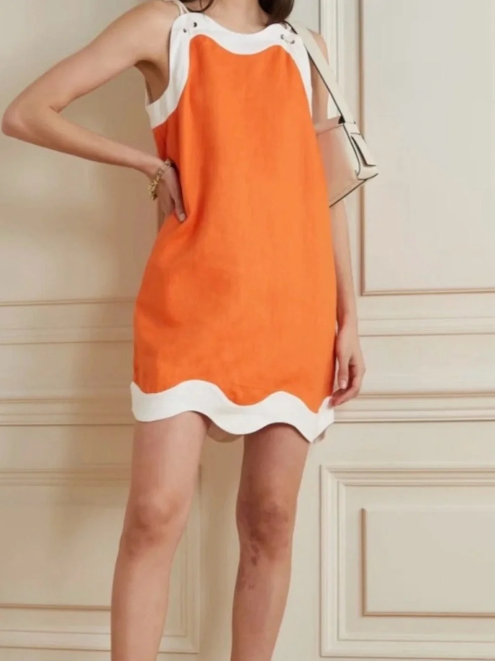 staud dress orange STAUD Colorblock Long Dress Size L Orange and Pink